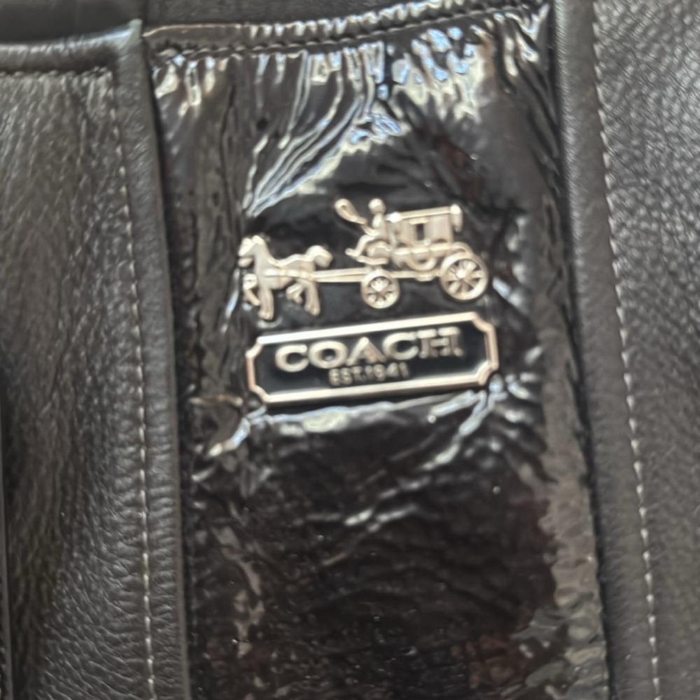 Coach Black Leather Tote with Patent Trim - Picture 3 of 13